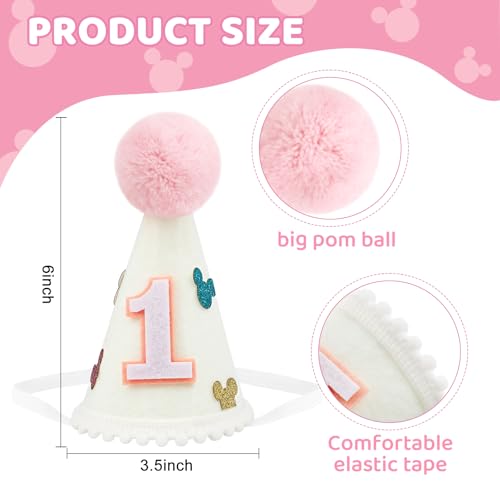 Pink Mouse Birthday Hat for Girls - 1st Birthday Cake Smash Photo Prop