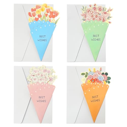 4-Pack Floral Ice Cream Greeting Cards with Envelopes