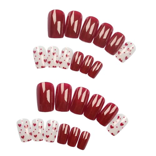Valentine Press on Nails Red Square False Nails Heart Design