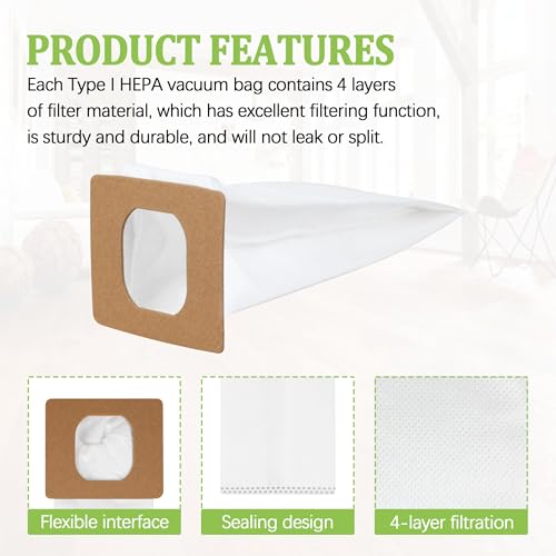 5-Pack Type I HEPA Vacuum Bags for Hoover AH10005 Series