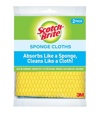Scotch-Brite Reusable Sponge Cloths - Pack of 2, Absorbs 10x Water, Eco-Friendly Kitchen Towels, Model 1