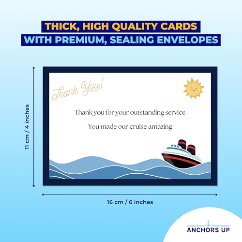 Cruise Crew Thank You Cards with Envelopes - 6 Pack Premium Stationery