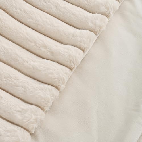 Volcanics Set of 2 Beige Faux Fur Throw Pillow Covers 18x18