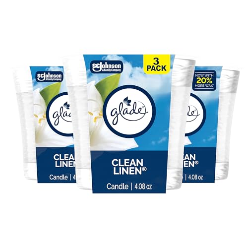 Glade Clean Linen Scented Candle Jar, Essential Oil Infused, 4.08 Oz, 3 Pack