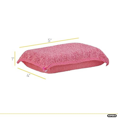 Superio Microfiber Scrubbing Sponge - Red Extra Power Kitchen Dish Sponge 1 Pack