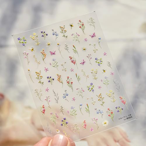 3D Embossed Flower Nail Stickers Self-Adhesive Floral Decals