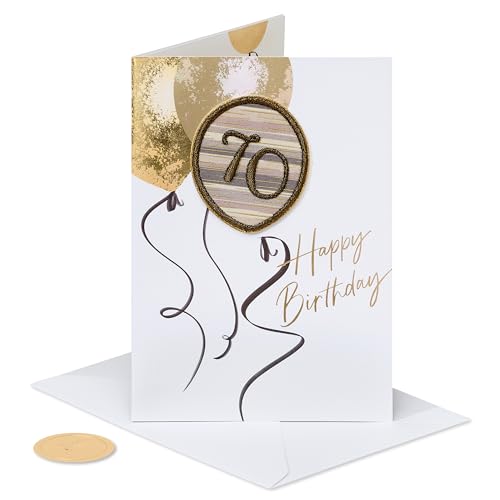 Elegant 70th Birthday Card with Embroidered Balloon & Gold Foil