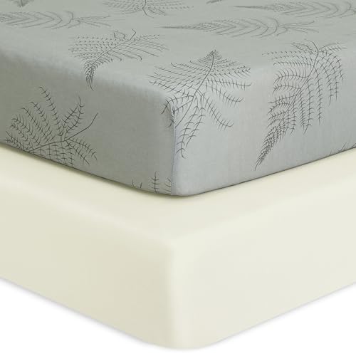 Evolur 2-Pack Organic Cotton Fitted Crib Sheets - Sage Green Dinosaur Print
