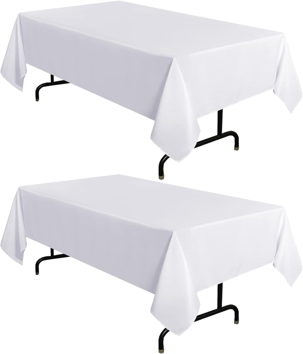 Sancua 2 Pack White Tablecloths - Stain & Wrinkle Resistant 60 x 84 Inch Polyester Covers for Dining & Events