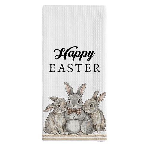 Easter Bunny Waffle Weave Kitchen Towel - 16x24 Inch Farmhouse Decor Color13