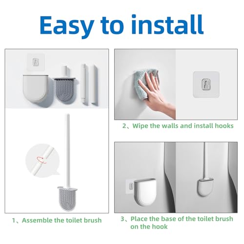 Silicone Toilet Brush and Holder Set - Wall Mounted Bathroom Cleaner