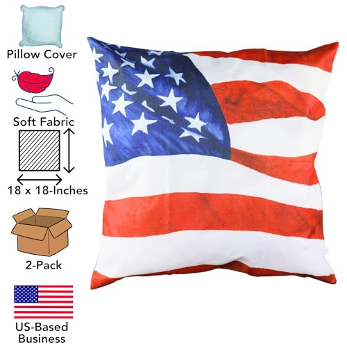 Iconikal 2-Pack American Flag Throw Pillow Covers - 18x18