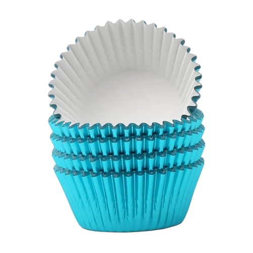Mombake Aqua Blue Foil Cupcake Liners - Standard Muffin Baking Cups, 100ct