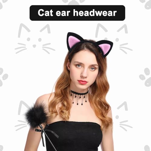 Cat Ears Headband 2 Pack Plush Soft Fuzzy Hair Bands for Women