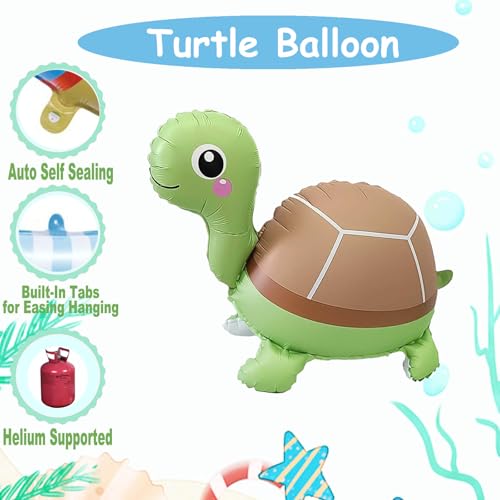 3D Self-Standing Turtle Foil Balloons - 4 Pack, 28-Inch Ocean Party Decor