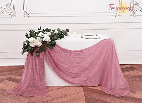 Dusty Rose Cheesecloth Table Runner - 8 Pack 35x120 Inch for Wedding & Party Decor