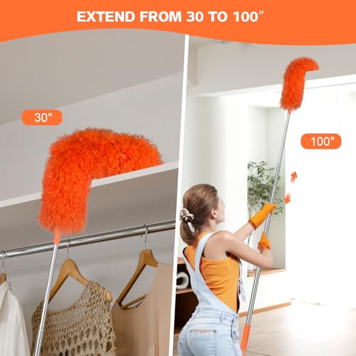 Extendable Microfiber Feather Duster with 30'' to 100'' Pole