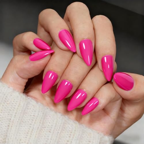 SXVME Hot Pink Press On Nails Medium Almond Fake Nails Kit