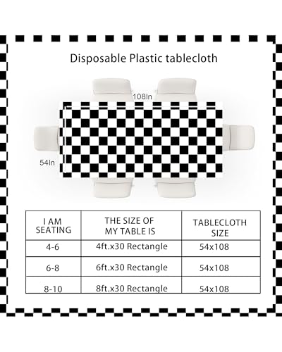 Black and White Checkered Plastic Tablecloths 4-Pack, 54x108 Inch Disposable Rectangle Table Cloth for Parties and Picnics