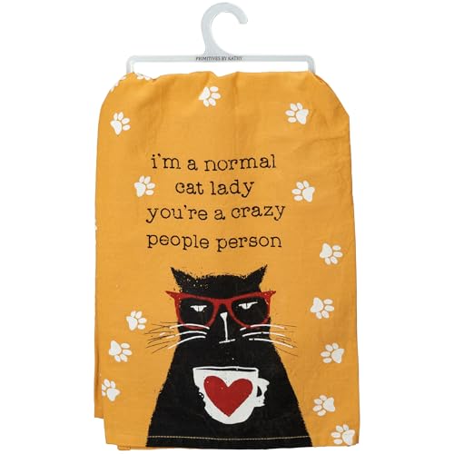 Funny Cat Lady Kitchen Towel - 28" Cotton, Paw Print Design