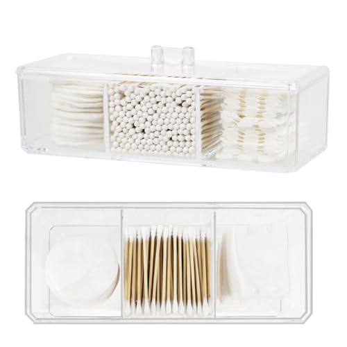 Clear Acrylic Makeup Organizer with Lid - 3-Compartment Vanity Storage