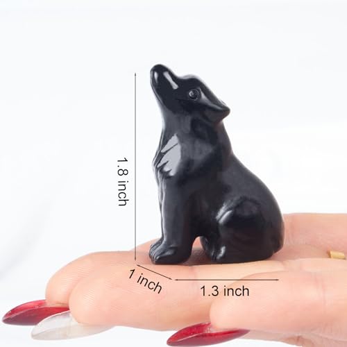 Black Obsidian Wolf Figurine | 1.8 Inch Crystal Healing Decor