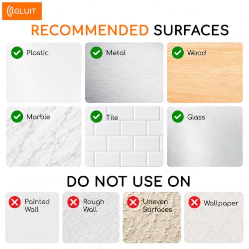 GLUIT Heavy Duty Adhesive Wall Hooks - 6 Pack, 22 lbs Capacity, Transparent