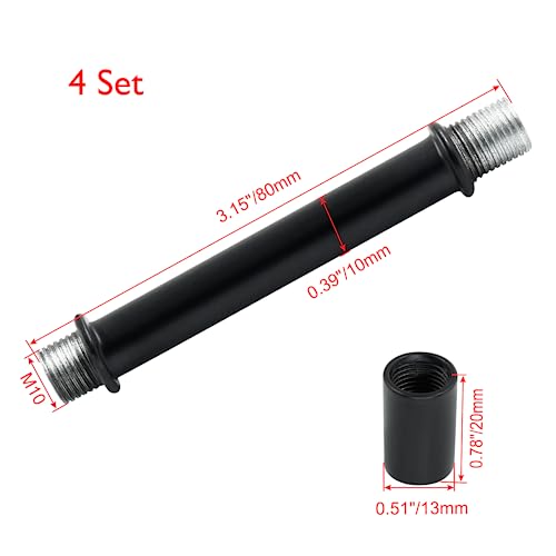 BokWin 4-Pack M10 Black Lamp Extension Rods, 3.15" Length