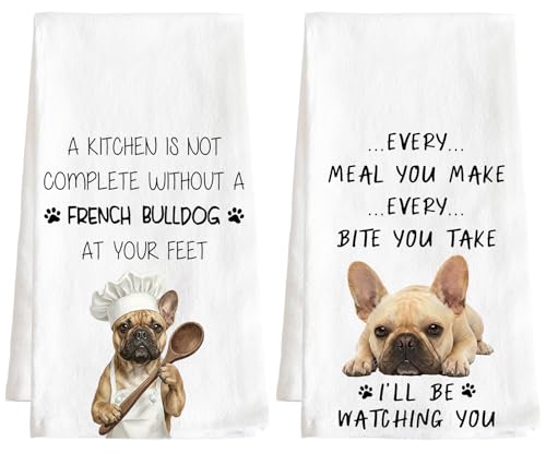 French Bulldog Kitchen Towel Set - Absorbent Cotton Dish Towels (18 x 26)