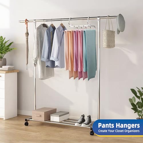 Damita 5-in-1 Space Saving Pants Hangers - White Metal Closet Organizer (2 Pack)