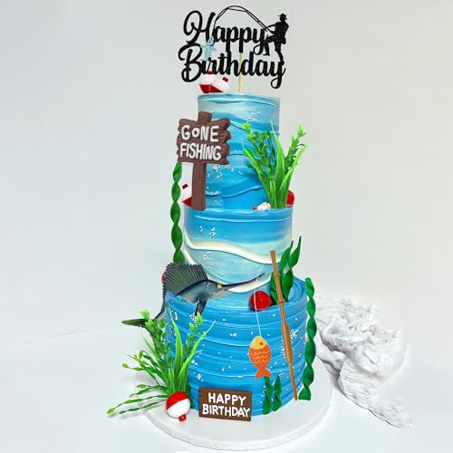 18-Piece Gone Fishing Cake Topper Set for Fisherman Themed Birthday Parties