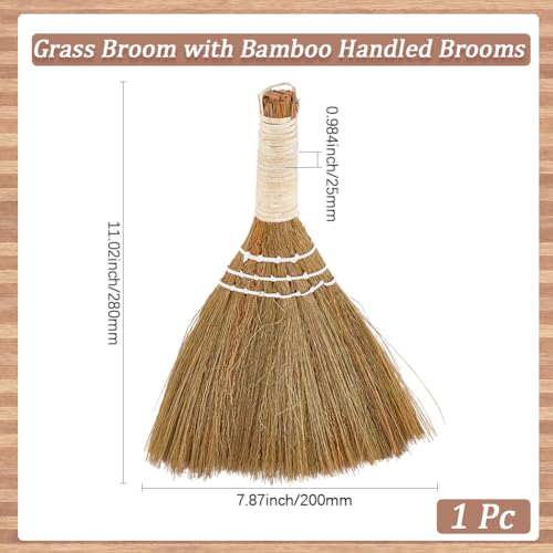 GORGECRAFT 11 Inch Traditional Handmade Grass Broom, Dark Gold White Edge