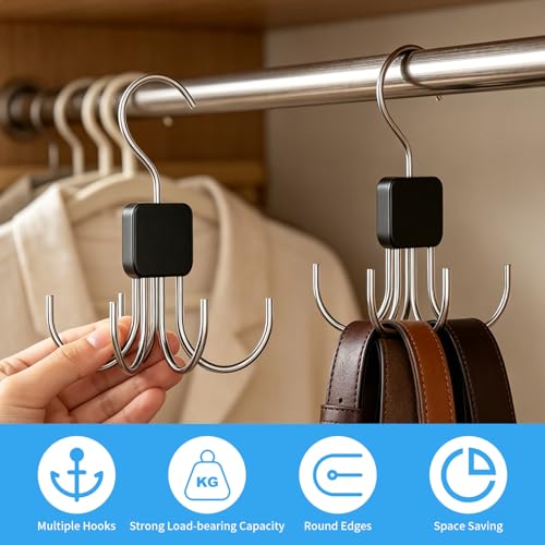 Hekmaden 360° Rotating Belt Hanger & Closet Organizer - 2 Pack