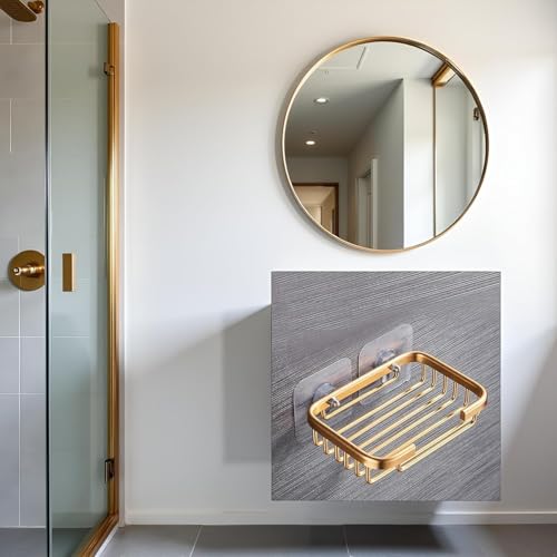 Gold Stainless Steel Soap Holder - Wall-Mounted, Drill-Free Bathroom Storage