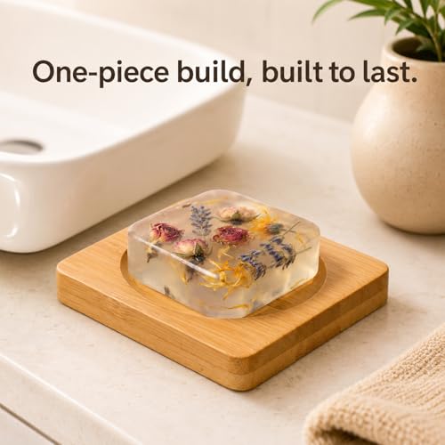 2Pcs Bamboo Soap Dish Holders - Wooden Shower Soap Trays with Drainage