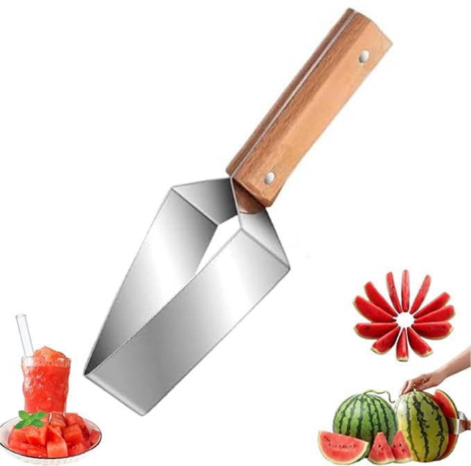 Stainless Steel Watermelon Cutter with Wooden Handle - Fruit Slicer Tool