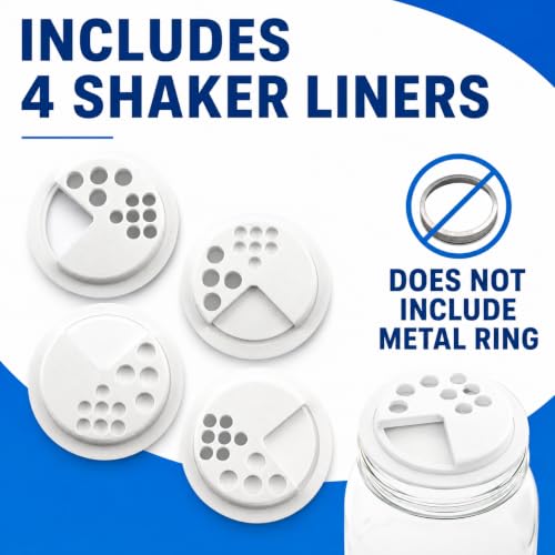 Adjustable Spice Shaker Lids for Regular Mouth Mason Jars - 4 Pack