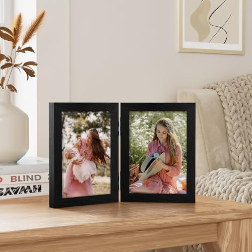 Vittanly 5x7 Double Picture Frame - Hinged MDF Frame with Plexiglass