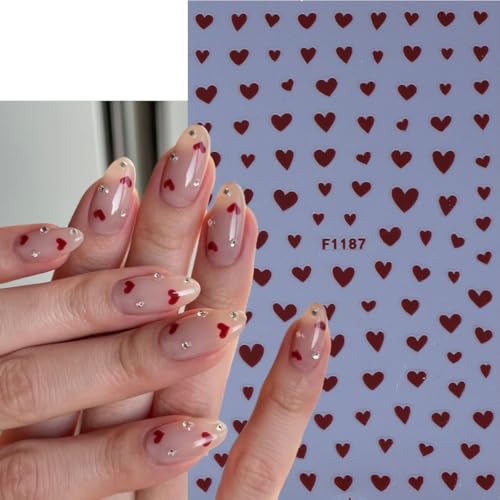ZOAZJINAZ 6 Sheets 3D Heart Nail Stickers Colorful Decals for DIY Manicure
