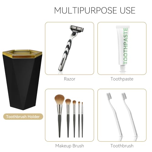 2 Piece Black Plastic Bathroom Accessories Set - Soap Dispenser & Toothbrush Holder