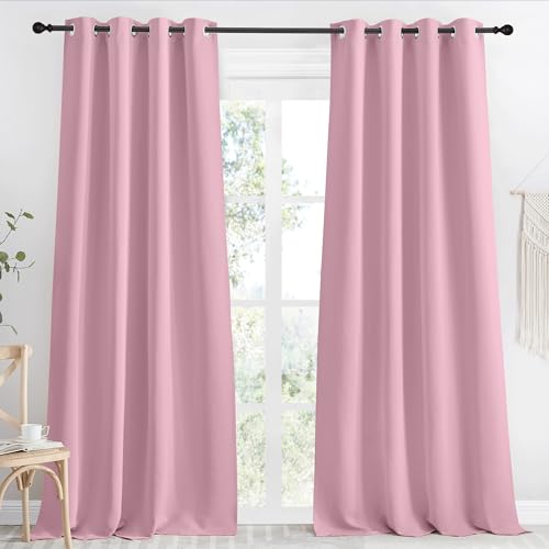 NICETOWN Rouge Pink Blackout Curtain 55" x 118" - Thermal Insulated Grommet Panel