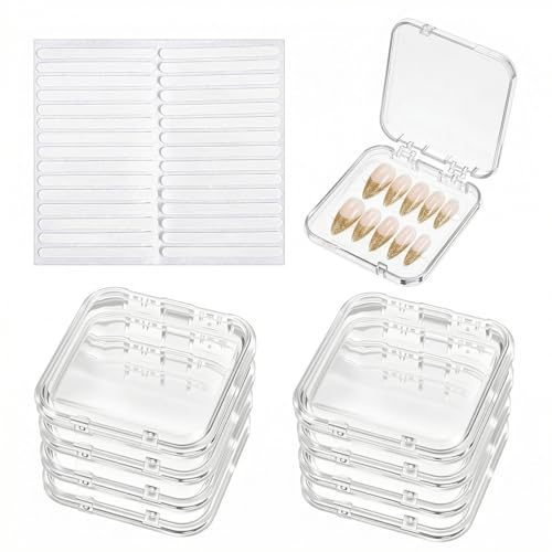 8 Clear Acrylic Press-On Nail Containers with Tape Set