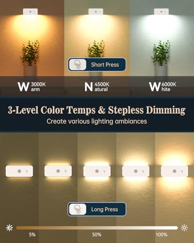Yiliaw Rechargeable Motion Sensor Stair Lights - 2 Pack with Adjustable Brightness & 3 Color Temps