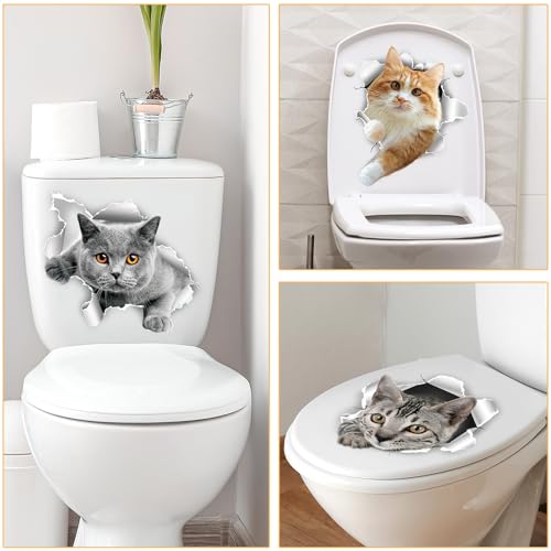 DRWSSR B Animal Waterproof PVC Toilet Lid Stickers - Removable Cat Wallpaper Set