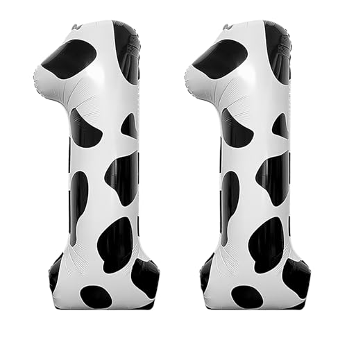 40 Inch Black and White Cow Number 11 Foil Balloons for Parties