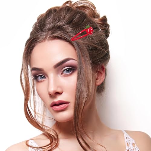 Strawberry Hair Clips 4-Pack - Cute Red Metal Fruit Hair Barrettes