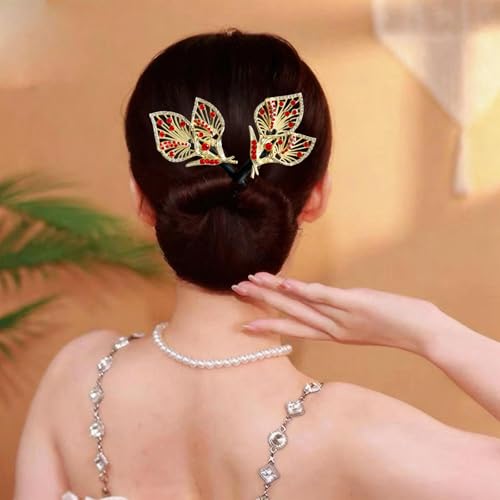 Crystal Feather Hair Bun Maker French Twist Curler - Red