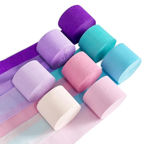 Pastel Crepe Paper Streamers 8-Pack, Pink Purple Blue Party Decorations
