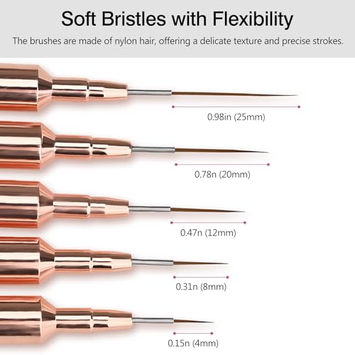 Kootinn 5 Pcs Pink Nail Art Liner Brushes Set - Fine Detail Painting Tools