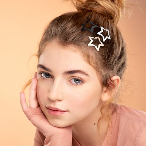 Star Hair Clips 21 Pcs 1.18 Inch Metal Snap Hair Barrettes Non-Slip Cute